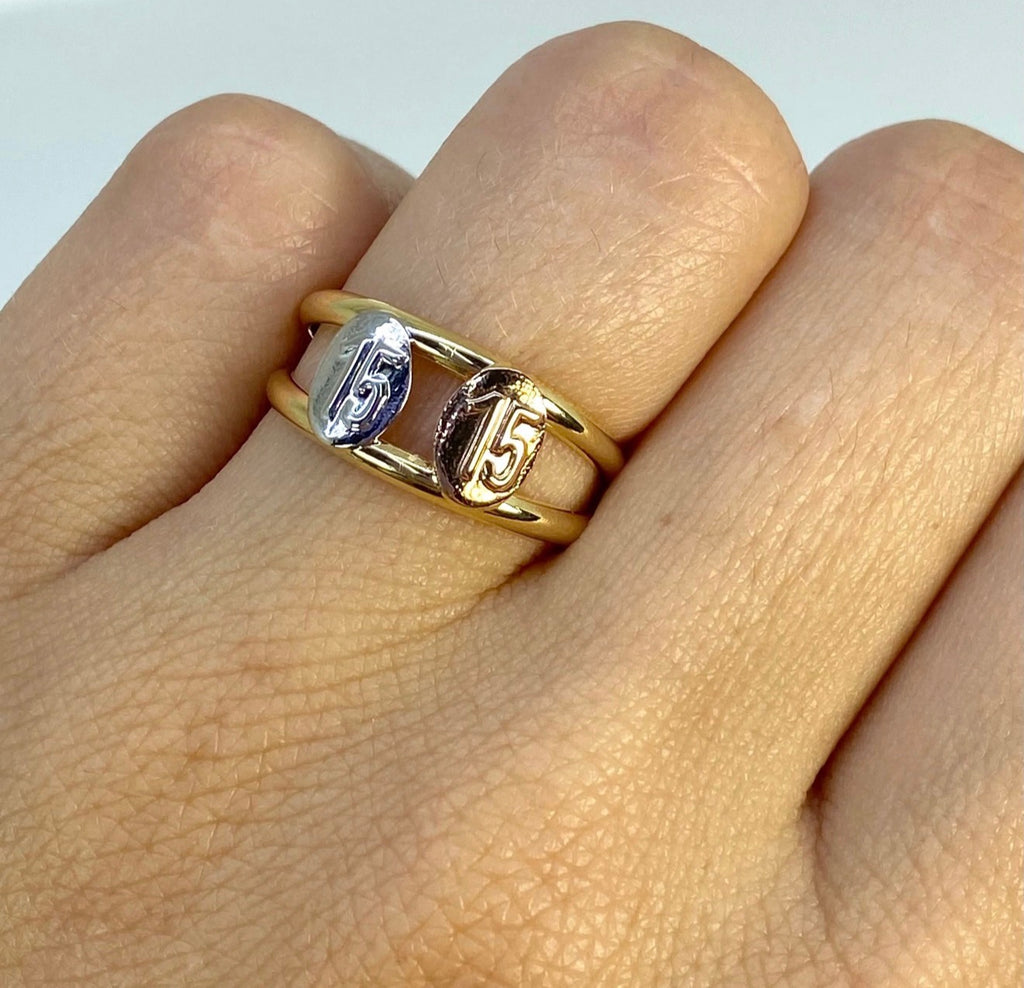 Anillo 15años doble línea tres Oros 18K | Talla 7 | 1,77 gr *