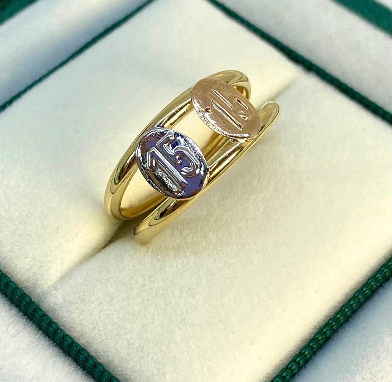 Anillo 15años doble línea tres Oros 18K | Talla 7 | 1,77 gr *