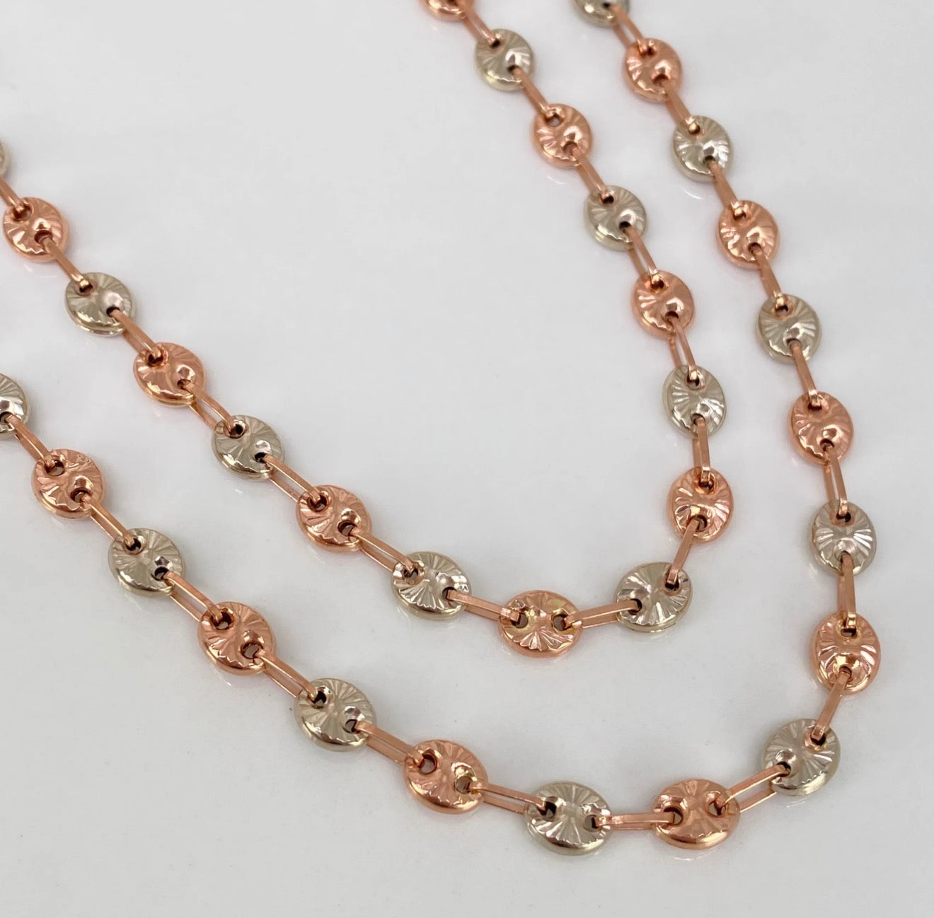 Cadena GC diamantado Oro blanco y Oro rosa 18K / 17,56 gr /  6 mm / 67 cm *
