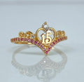Anillo tiara 15 años CORAZON circones blancos y rosas | Tres Oros 18K | Talla 6 | 2 gr