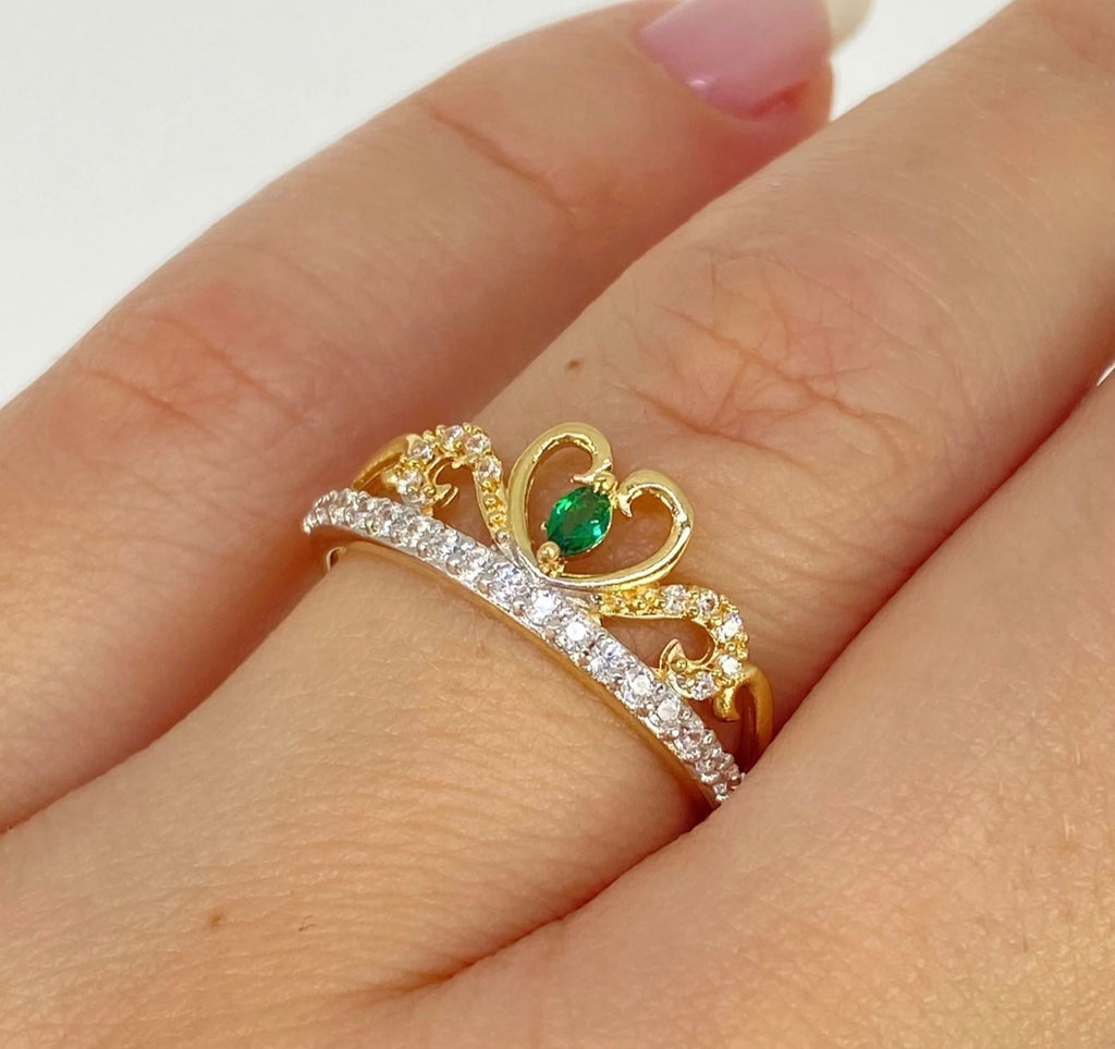 Anillo 15años corazón circones blancos / Oro amarillo y Oro blanco  18K / Talla 6 / 2,32 gr *
