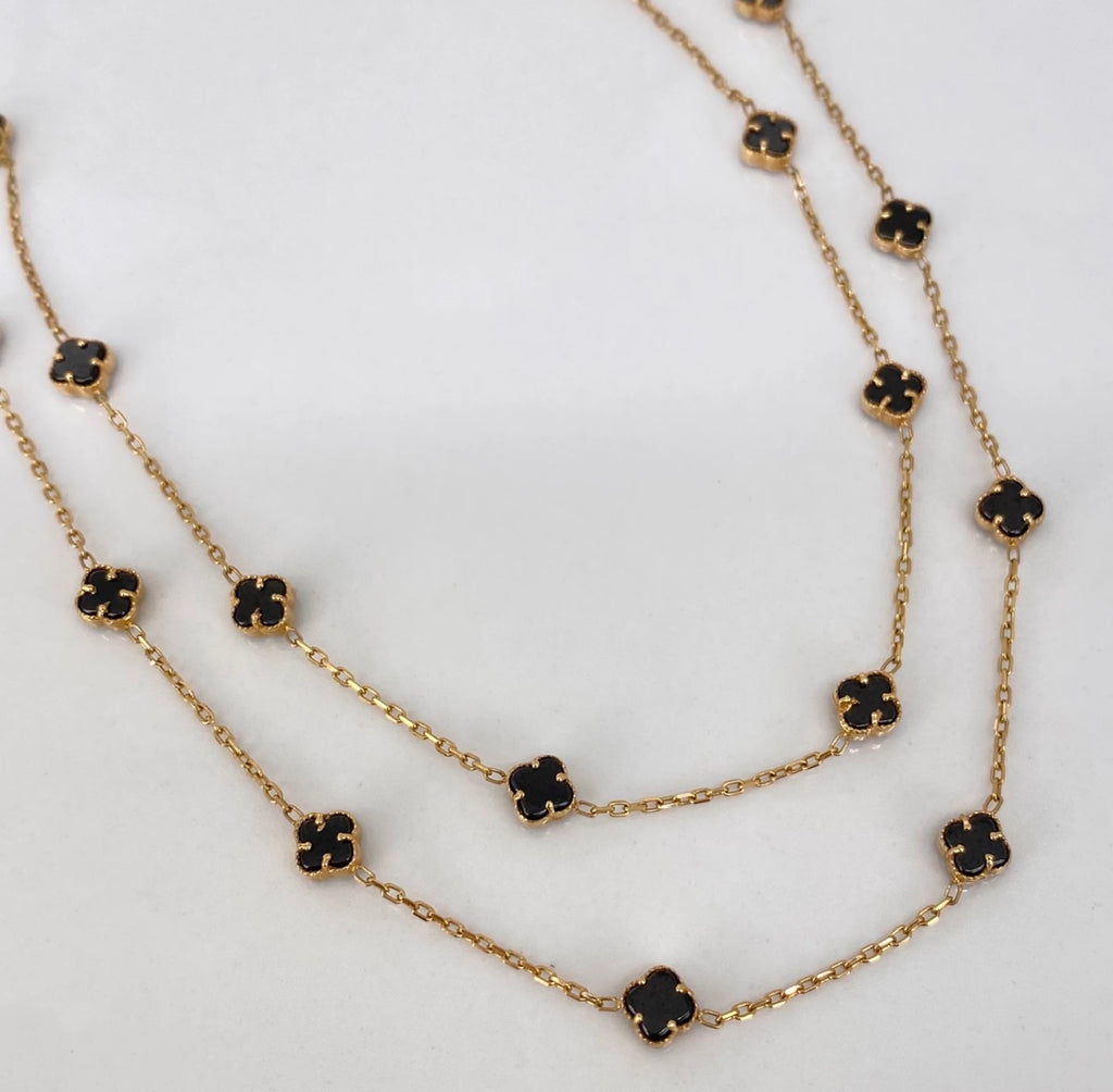Cadena trébol negro  Aro Seguido  NAC ESP Oro amarillo  18K +1 / 5,05 gr  / 1 mm / 45 cm *