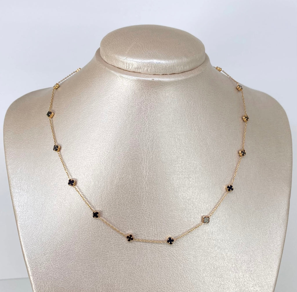 Cadena trébol negro  Aro Seguido  NAC ESP Oro amarillo  18K +1 / 5,05 gr  / 1 mm / 45 cm *