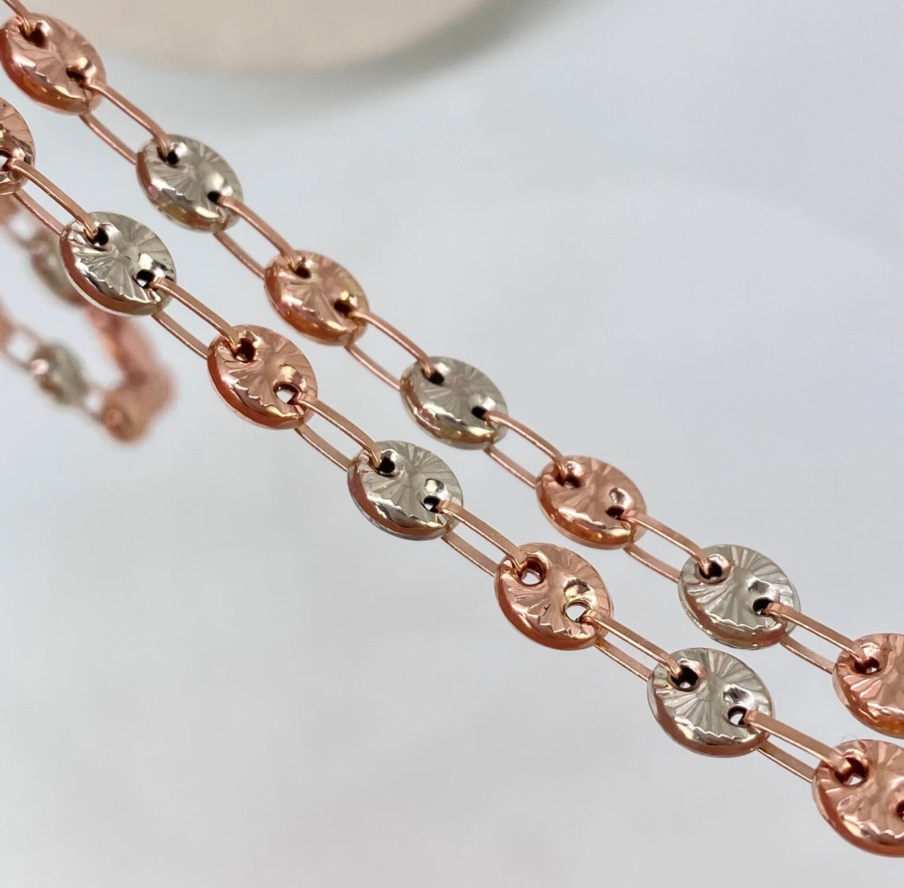 Cadena GC diamantado Oro blanco y Oro rosa 18K / 17,56 gr /  6 mm / 67 cm *
