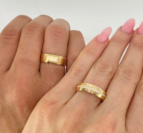 Anillo argollas matrimoniales diamantadas con circones Oro amarillo 18K | Talla 6/12 | 13,9 gr *